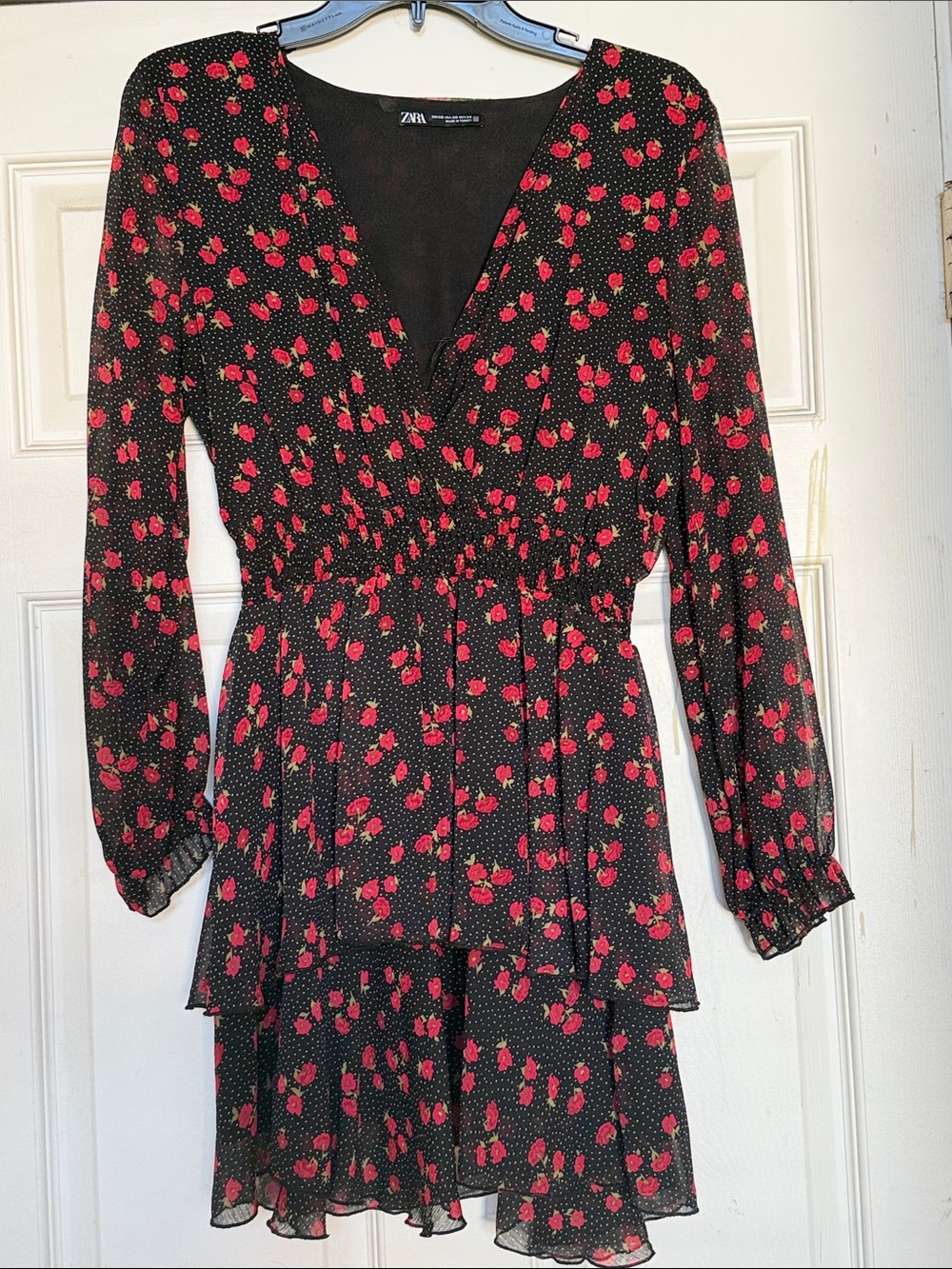 🌹 Zara Black Floral Mini Dress – Size XS
